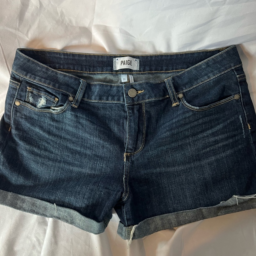 PAIGE Blue Jean Shorts Mid-Rise Relaxed Fit